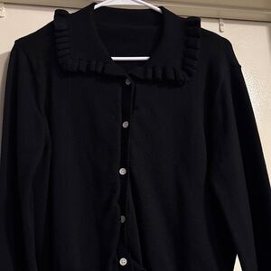 Elegant Black Women's Collared Cardigan